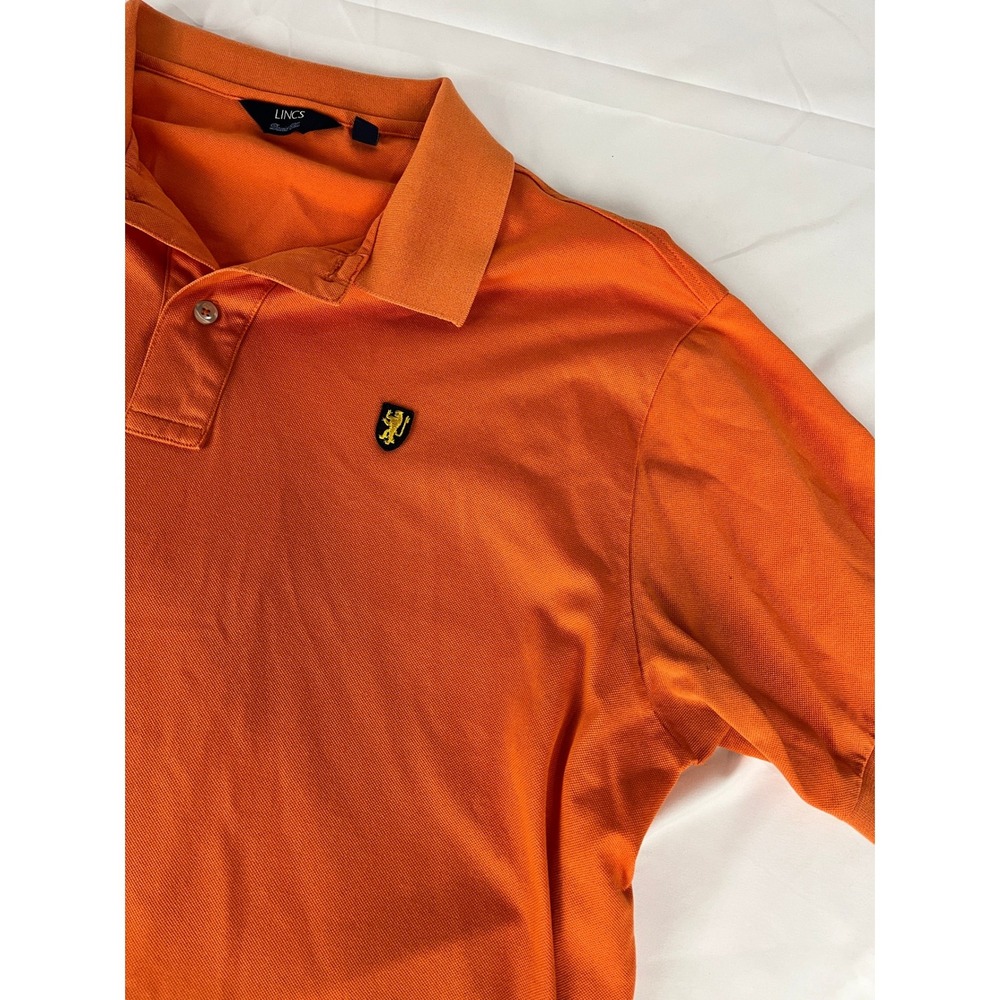 LINCS David Chu Men's XXL Short Sleeve Orange Polo Golf Shirt Lion Logo‎